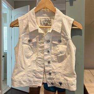 Guess white sleeveless jean vest